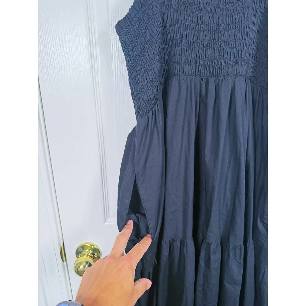 Abercrombie & Fitch Smocked Tiered Maxi Dress Size XLP Black Boho Summer Cottage